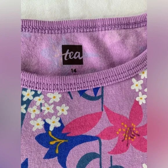 Tea Collection New With Tags Girl's Floral Knit Long Sleeve Dress- Size 14 - Picture 8 of 10